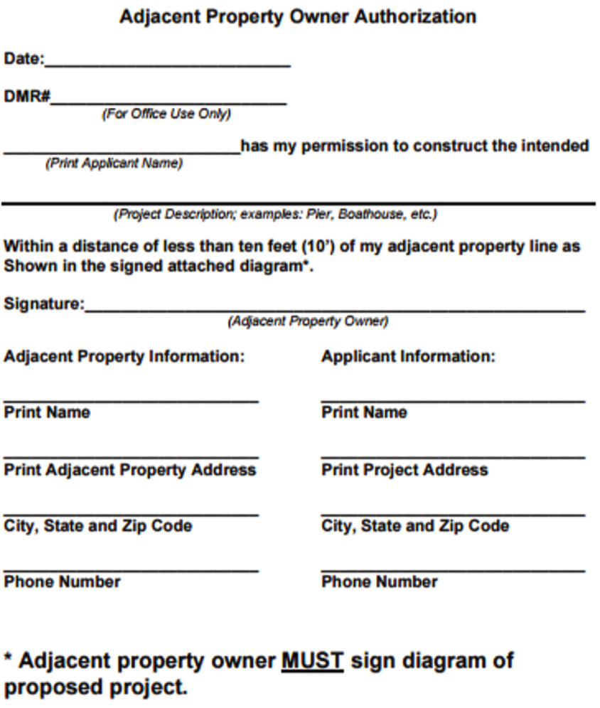 Example of Adjacent Property Owner Authorization Form.