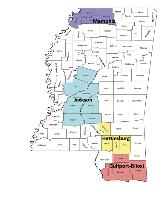 Image of map of Mississippi, description in caption.