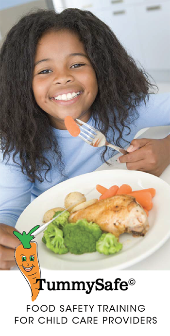 A child happily eating a carrot for the TummySafe brochure.