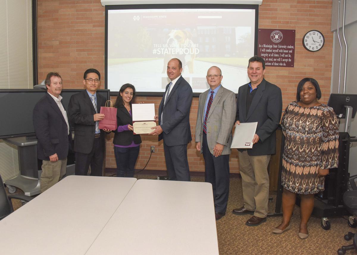 Mississippi State University hosted Egyptian veterinarian Sousanah Ezzat Riad, third from left, through the USDA Foreign Agricultural Services Scientific Exchange Scholars Program during the spring semester. Riad’s research at MSU focused on the detection of foodborne pathogens. (Photo by MSU Extension Service/Kevin Hudson)
