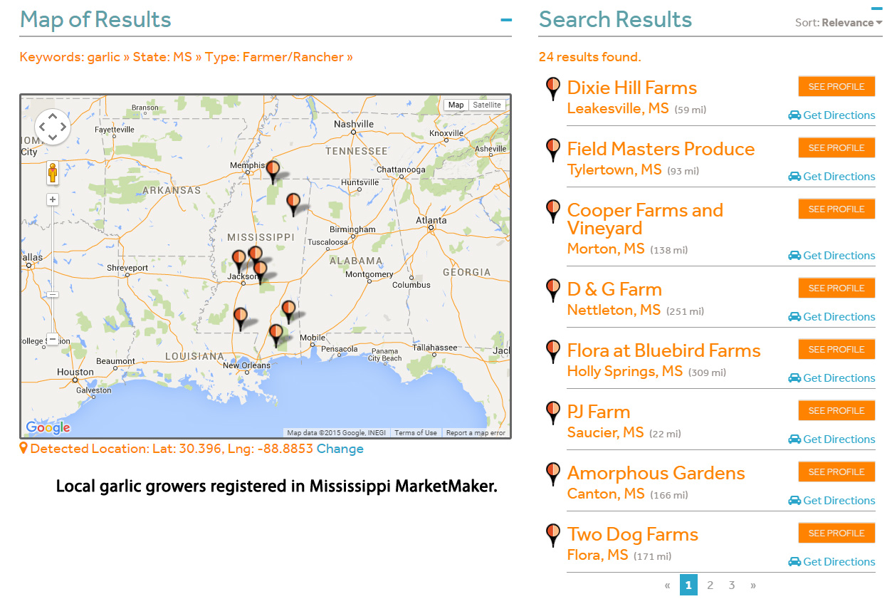 Map of Mississippi garlic growers