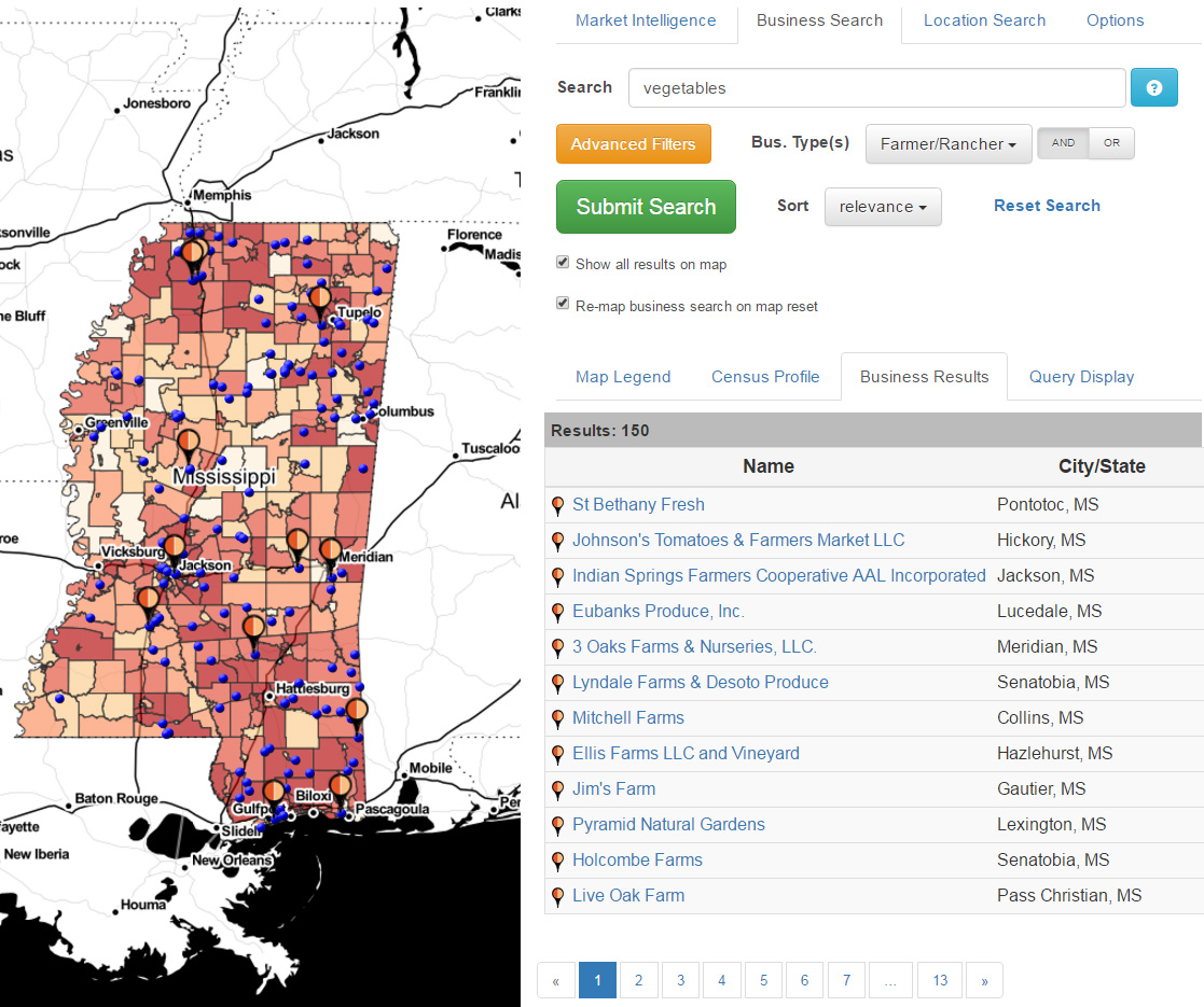 This image shows the mapping results of MarketMaker Business Search Tool using the beta version of Market Research.