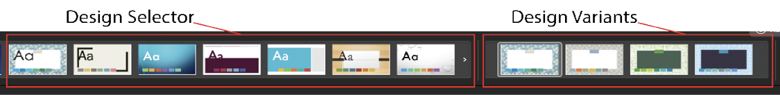 Screenshot showing where to select designs and variants.