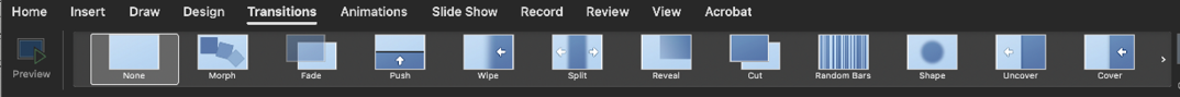 Screenshot of available transition options.