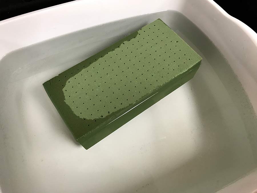 Green floral foam in water.