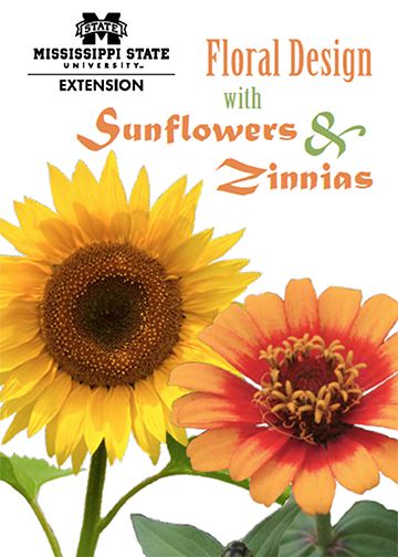 Floral Design with sunflowers and zinnias cover has a big sunflowr and a peachy/orange zinnia.