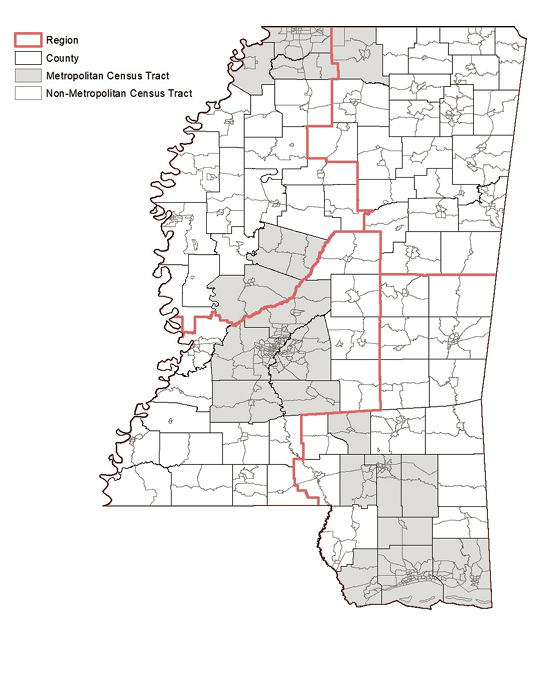 Image of map of Mississippi, description in caption.