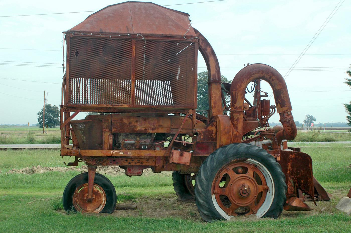 The M12H harvester at the Hobson Plantation was produced in the late 1940s. It was among the second generation of commercially successful cotton pickers to hit the market. Hopson Plantation was the site of field tests for mechanical pickers from the 1920s through the 1940s. (Photo by Bob Ratliff)