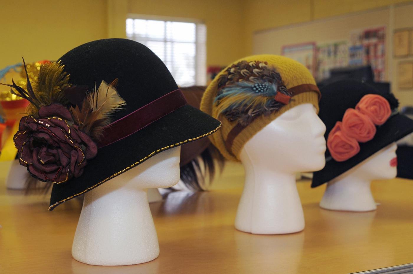 Students in a visual design class at Mississippi State University designed a collection of hats to thrill any fashionista. The hats will be part of a campus fashion show at semester's end. (Photo by Kat Lawrence)