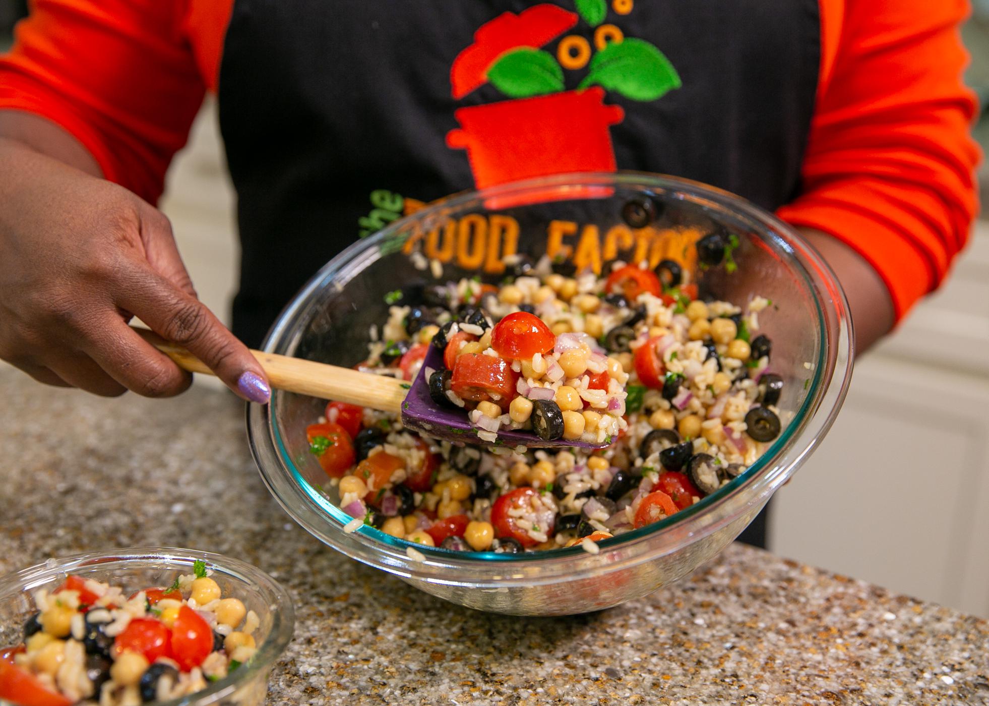 A bowl of Mediterranean Salad.