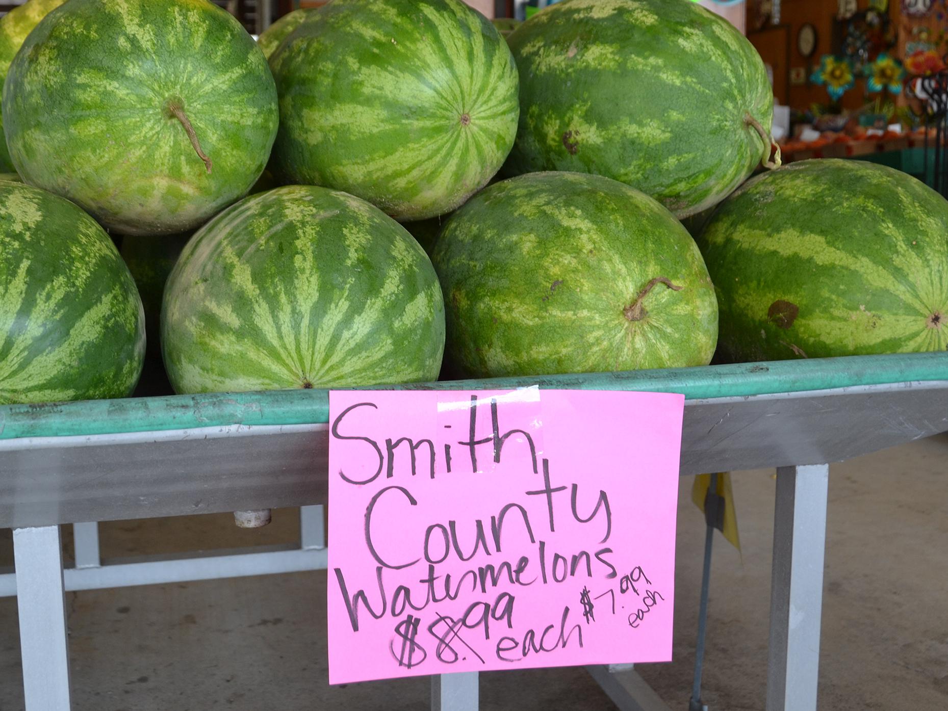 Consumers can find Mississippi-grown watermelons for their summer celebrations at stores and markets across the state, including these at the Byram Farmers Market in Byram, Mississippi, on June 27, 2017. (Photo by MSU Extension Service/Susan Collins-Smith)