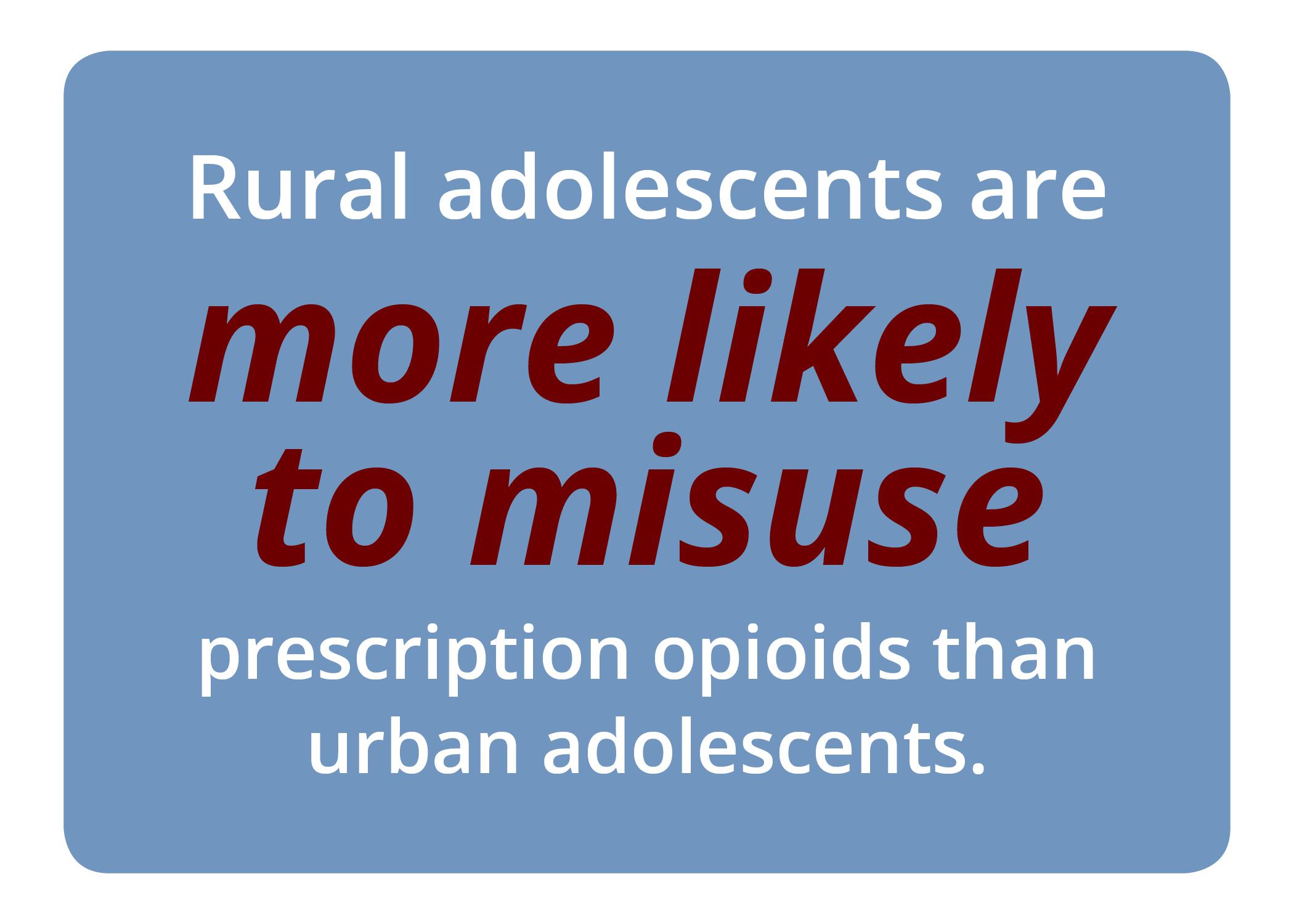 Rural adolescents are more likely to misuse prescription opioids than urban adolescents.