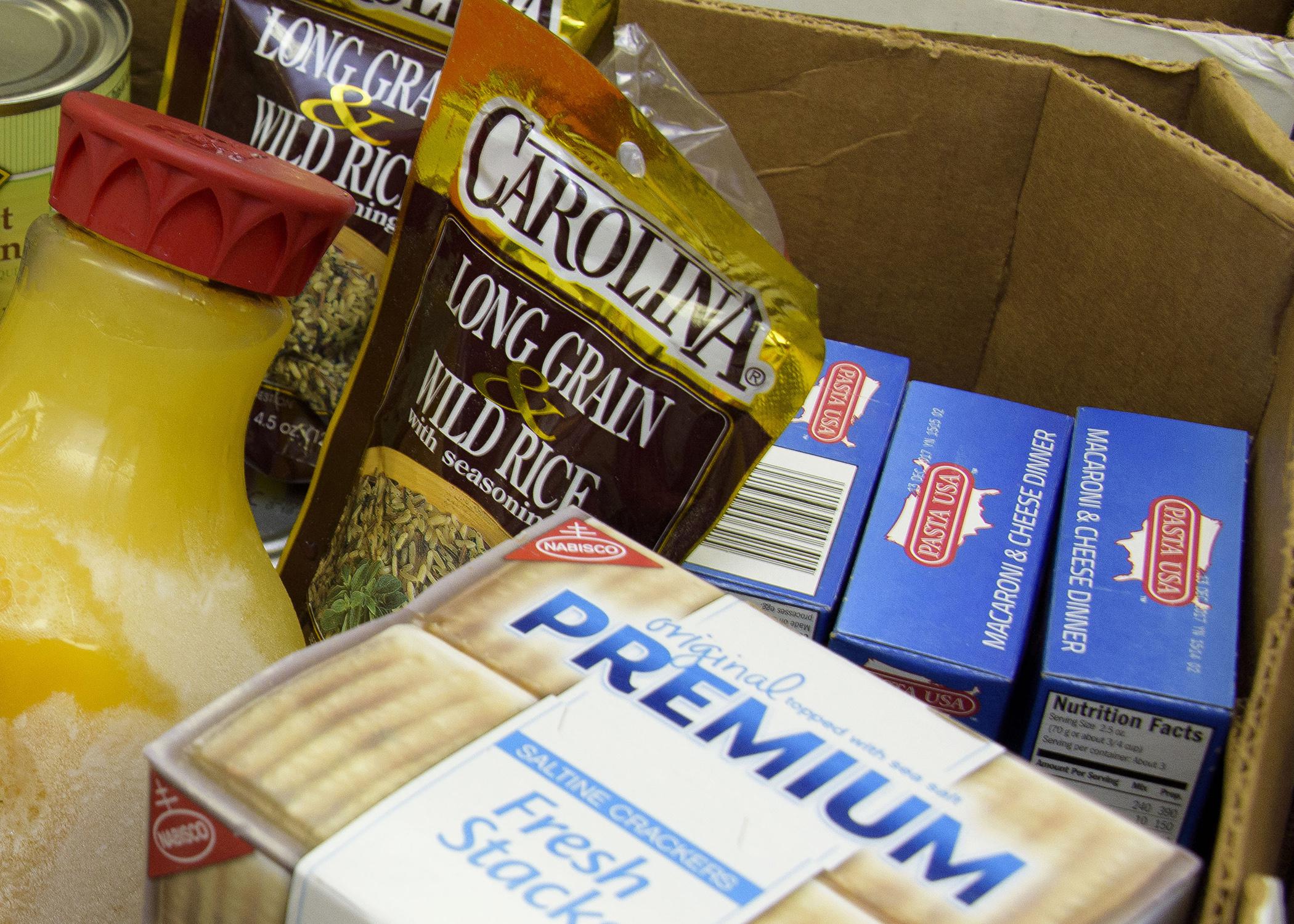 An assortment of food items in a box.