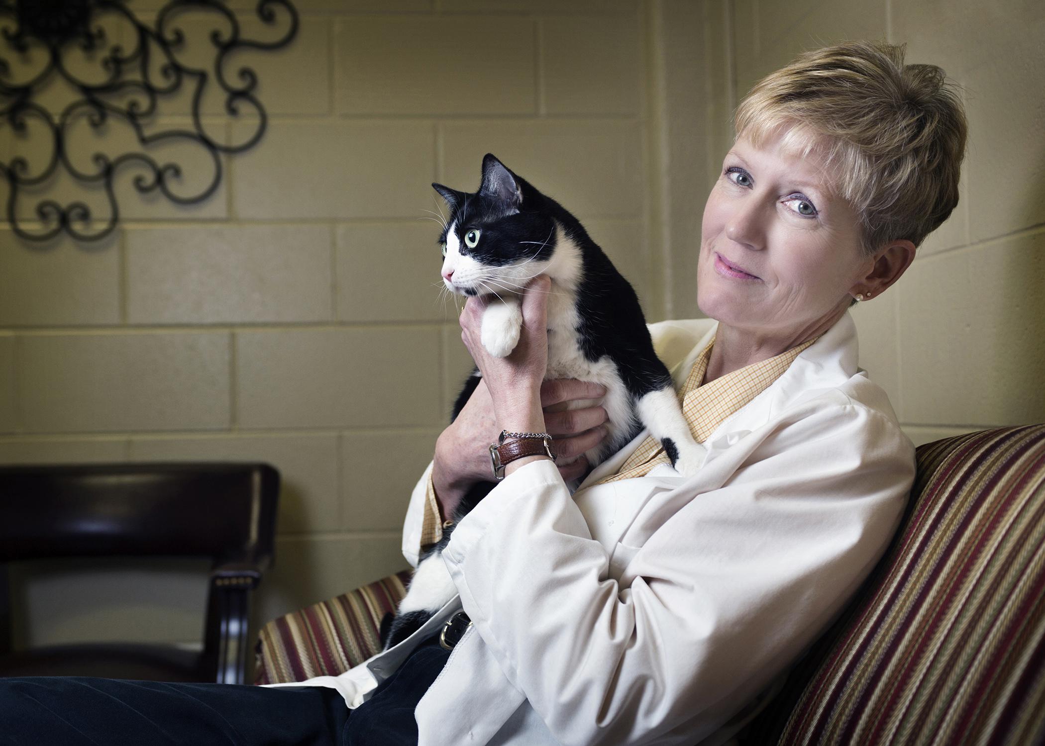 Dr. Sharon Fooshee Grace, a clinical professor in Mississippi State University's College of Veterinary Medicine, has a passion to protect the vulnerable. She works with a domestic violence shelter to provide care for victims' pets, many of which may also need protection and medical care. (Photo by MSU Public Affairs/Megan Bean)