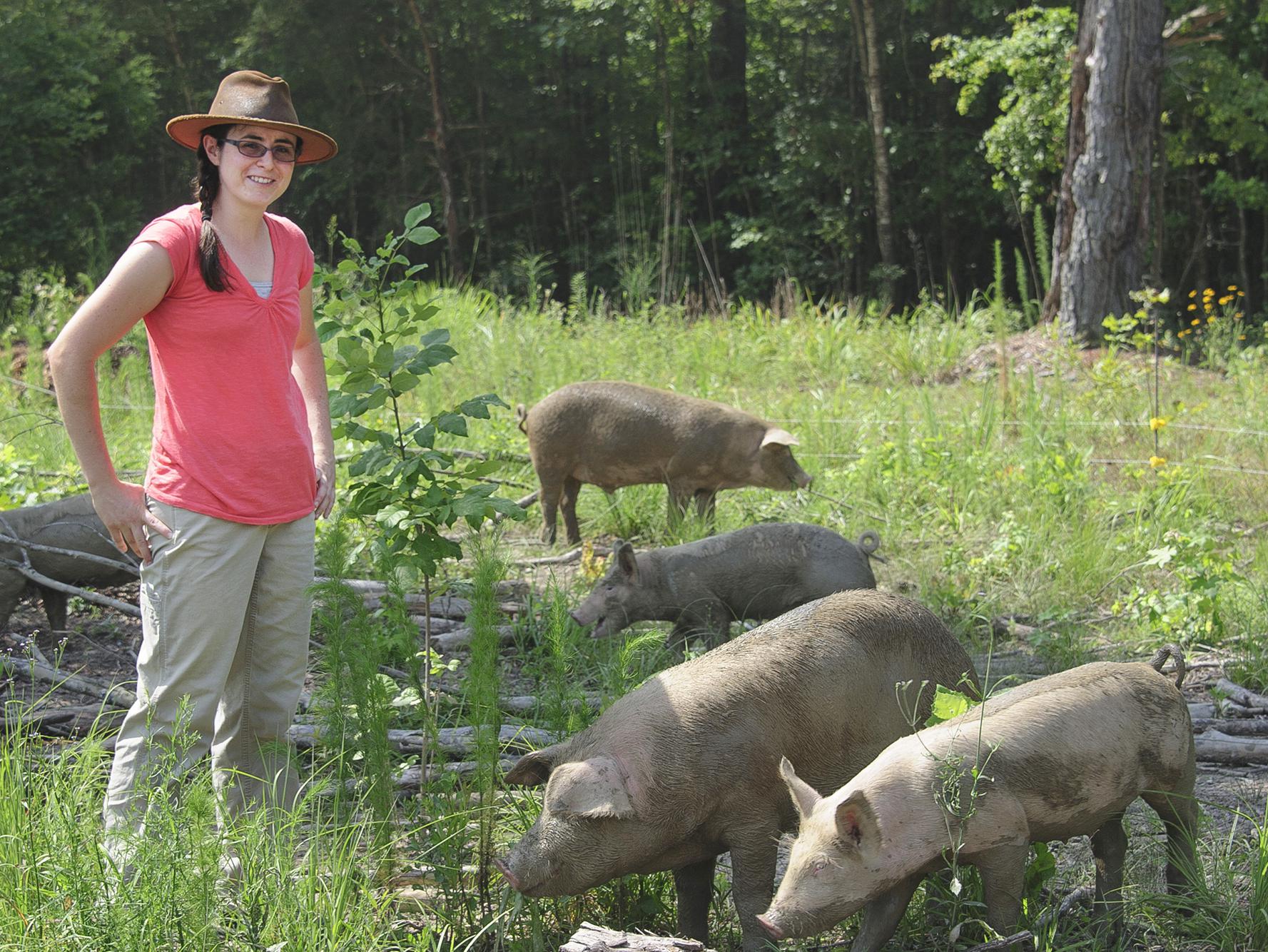 Ali Fratesi Pinion raises pigs as a healthy source of local meat and manages them to benefit the soil on her Clay County farm. (MSU Extension Service file photo/Kevin Hudson)