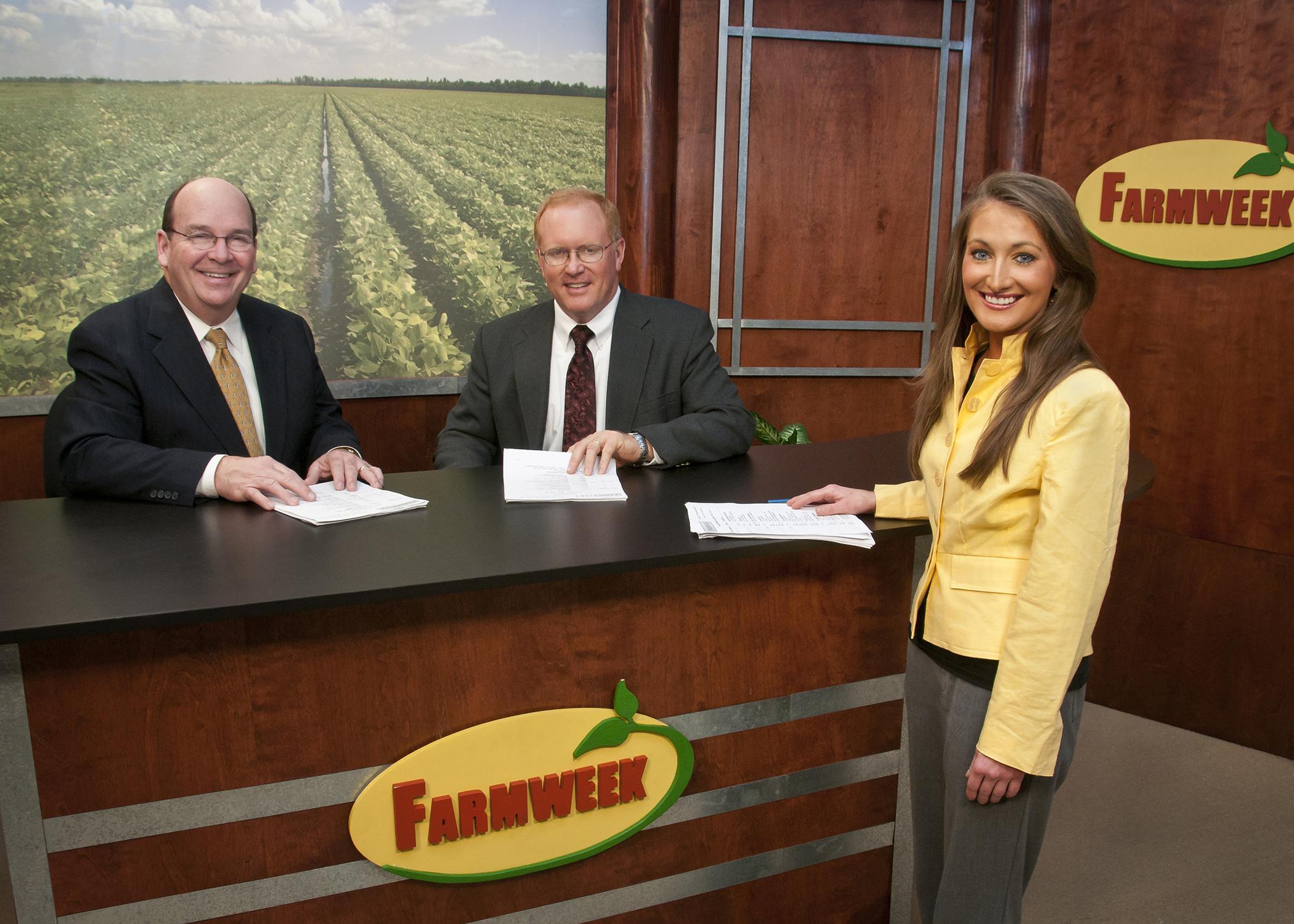 Farmweek, the state's oldest and locally produced agricultural television news show, has moved to Saturdays at 6 p.m. and Mondays at 6 a.m. on Mississippi Public Broadcasting. From left, Leighton Spann, Artis Ford and Amy Taylor launched the show's 37th season this month. (Photo by MSU Ag Communications/Scott Corey)
