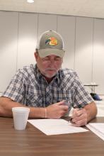 Steve McMinn of Smokehouse Meats in Pontotoc completes a post test at the end of a food defense workshop held recently at Mississippi State University. (MSU Ag Communications/Keri Collins Lewis)