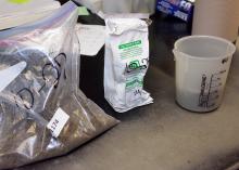 Testing for nematodes in the fall allows managers time to address any problems that are found. These soil samples await testing on Oct. 23, 2014. (Photo by MSU Ag Communications/ Kevin Hudson)