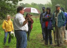 Kevin Nelms, a wildlife biologist with the Natural Resources Conservation Service, talks about land management practices for quail at a Mississippi State University Extension Service landowner workshop in Benton, Miss., hosted by Field Quest Farms. (File Photo)