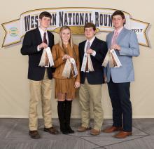 Lincoln County 4-H members (from left) Jacob Johnson, Anna-Michael Smith, Walker Williams and Will Watts earned ribbons and placed eighth at the Western National 4-H Roundup in Denver. (Submitted photo)