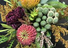 Closeup of a floral arrangement.