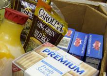 An assortment of food items in a box.