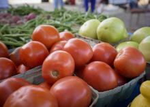 Produce is displayed on a table.