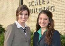 Mississippi State University students Hannah Miller of Starkville, left, and Hannah Collins of Pontotoc earned individual honors in the recent American Quarter Horse Association World Championship Show in Oklahoma. Miller was the high individual in performance, fifth high individual in reasons and fifth high individual overall. Collins was 10th high individual in performance and ninth high individual overall. (Photo by MSU Extension Service/Linda Breazeale)