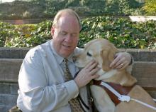 Michael Hingson escaped the World Trade Center on 9/11 by walking down 78 flights of stairs with his guide dog, Roselle. Hingson will talk about the human-animal bond that saved his life at the Mississippi State University College of Veterinary Medicine on Sept. 18, 2014. (Submitted Photo)