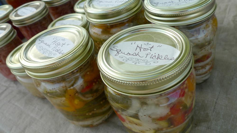 Jars of home canned pickled vegetables