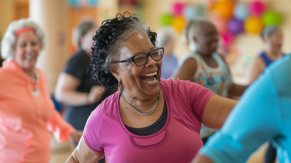 Woman in an exercise class.