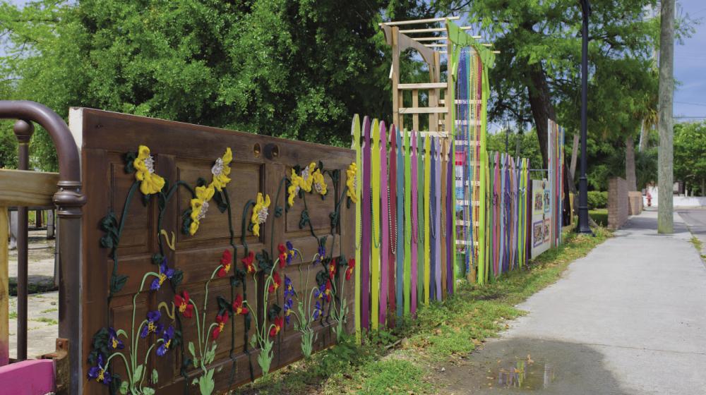 brightly colored wooden fence and gate