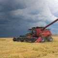 Harvesting machine in a rice field.