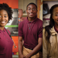 Headshot photos of two young women and a young man.