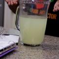 A pitcher of homemade sports drink on a counter