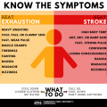 Graphic with symptoms of heat exhaustion and heat stroke.