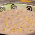 Corn chowder in colorful bowl