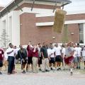 Junior Nick James of Long Beach gives his best effort during a hay bale distance-throwing contest at the fifth annual Beefing Up the Bulldogs event at Mississippi State University on Aug. 16, 2015. Event sponsors included the Mississippi Cattlemen’s Association, the Mississippi Beef Council, First South Farm Credit and the MSU Department of Animal and Dairy Sciences. (Photo by MSU Ag Communications/Kat Lawrence)