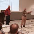 Hancock County tax assessor Jimmie Ladner Jr., left, and Mississippi Assessors and Collectors Association executive director Joel Yelverton brief newly elected tax assessors during a training held at the Mississippi State University Bost Extension Center Nov. 18, 2015. (Photo by Bob Ratliff, MSU Extension)