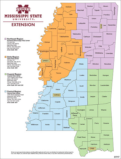 The Mississippi State University Extension Service Region Map